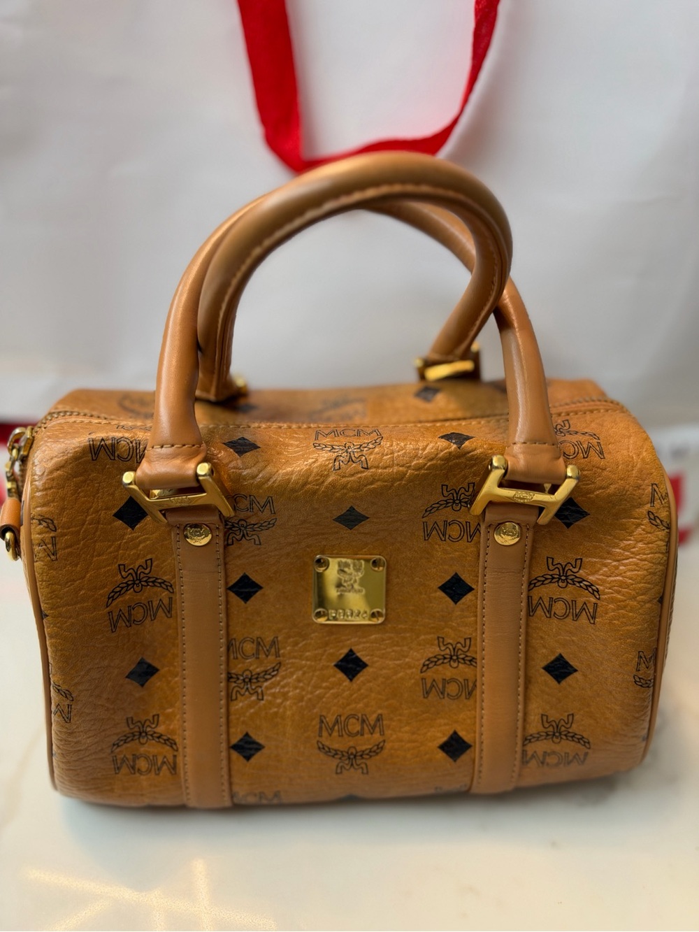 MCM Boston Cognac Visetos Monogram Crossbody Bag